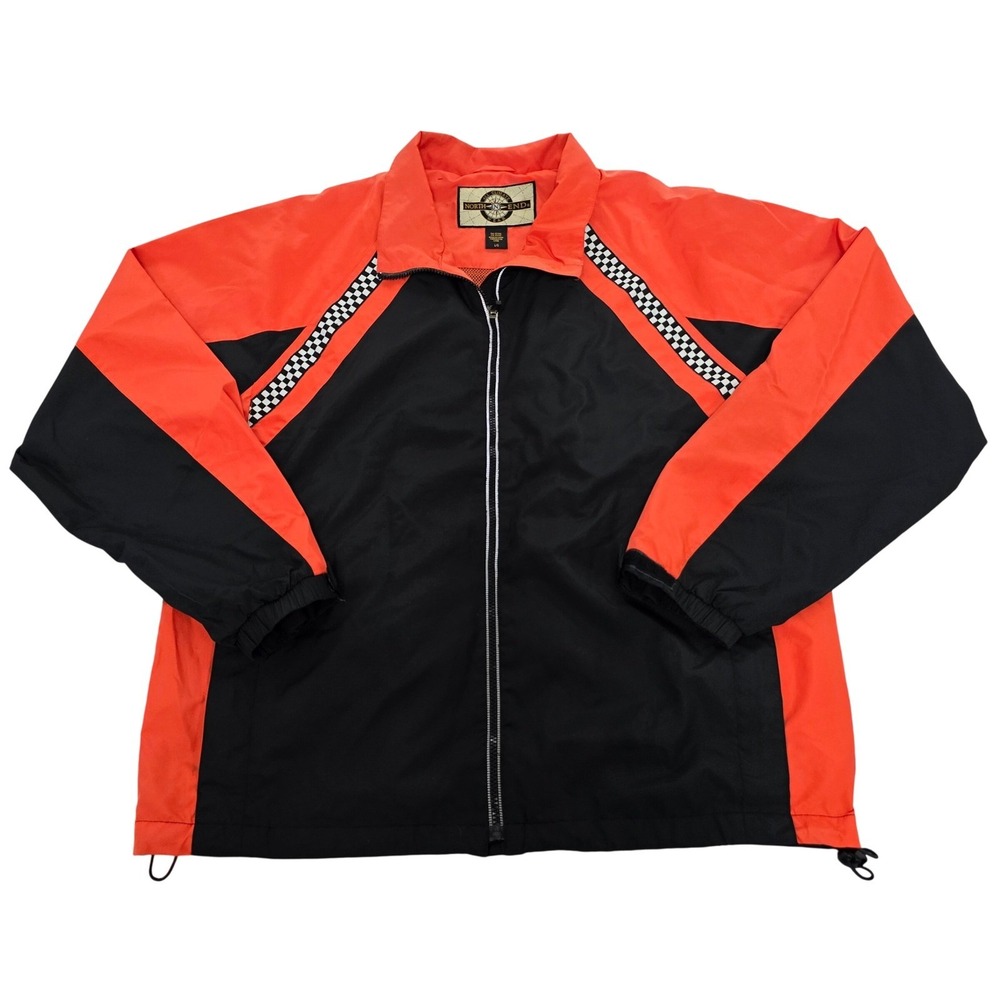 North End All Climate Men's Full Zip‎ Racing Jacket Black Orange Checkered L/G